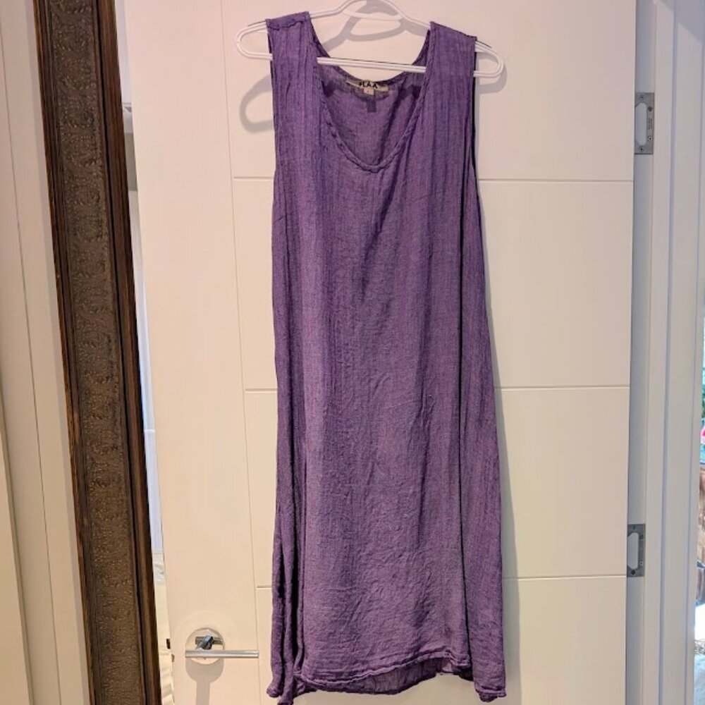 (L) Flax Linen Tunic Dress Purple